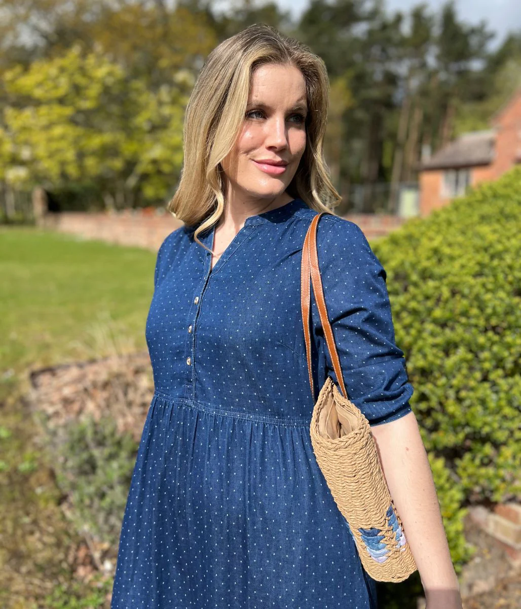 Brakeburn Blue Dotty Tiered Midi Dress - Image 5