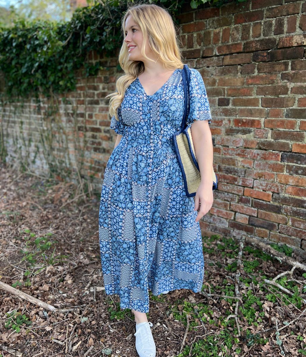Brakeburn Blue Patchwork Floral Midi Dress - Image 4