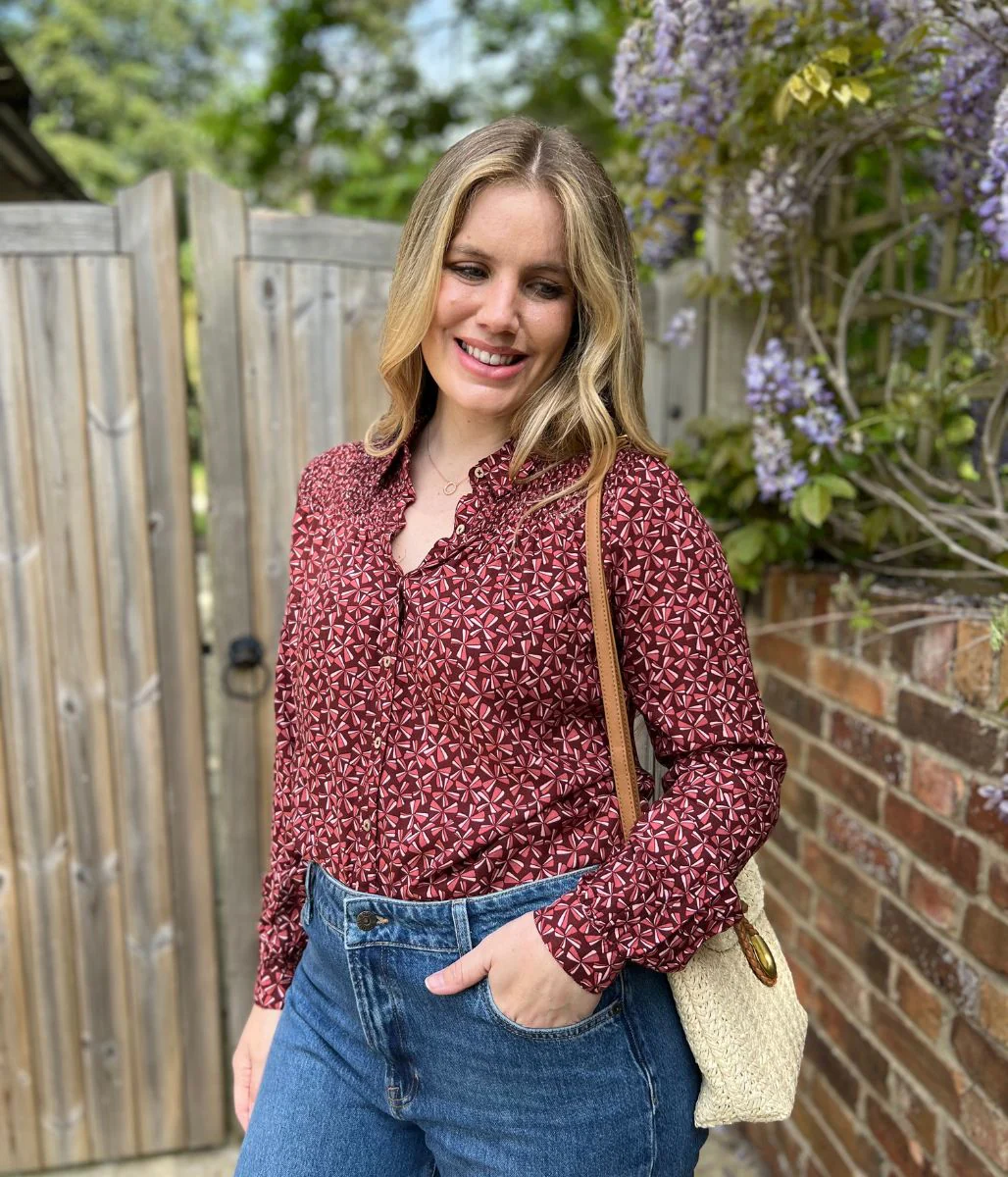 Brakeburn Burgundy Bow Print Blouse