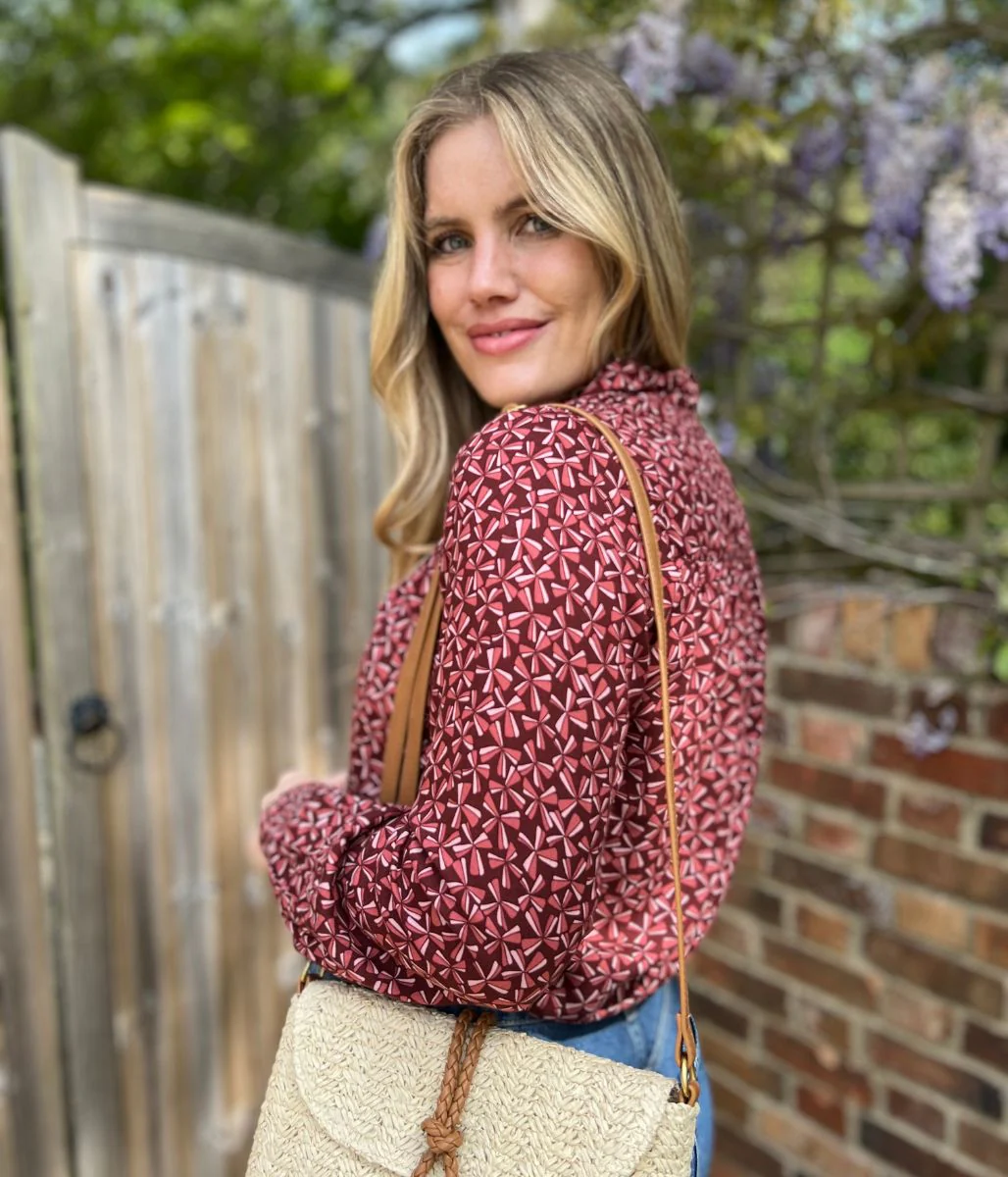 Brakeburn Burgundy Bow Print Blouse - Image 2