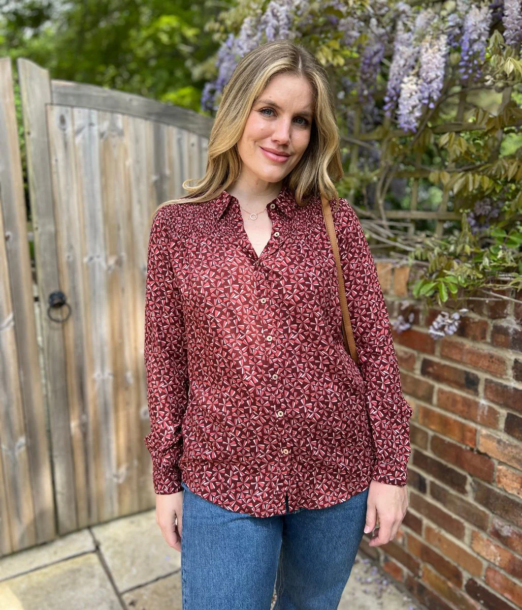 Brakeburn Burgundy Bow Print Blouse - Image 5