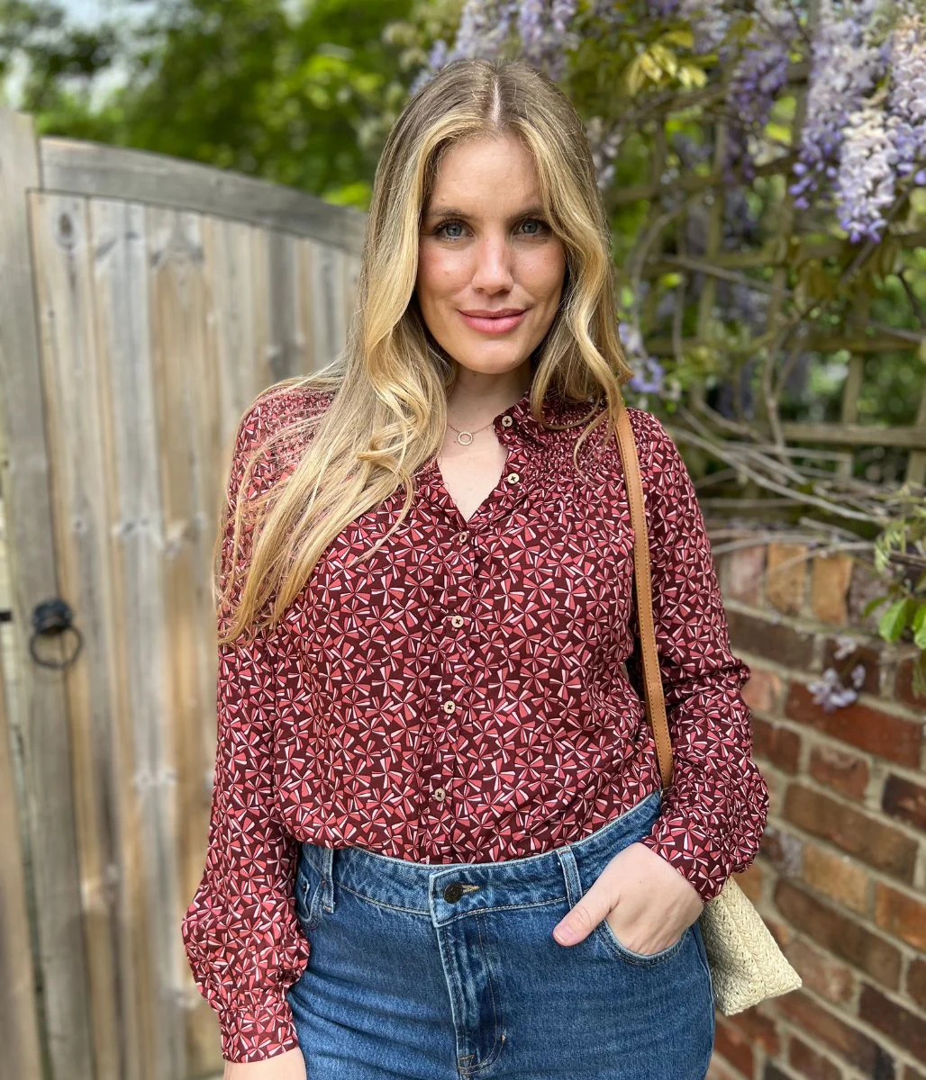 Brakeburn Burgundy Bow Print Blouse - Image 6