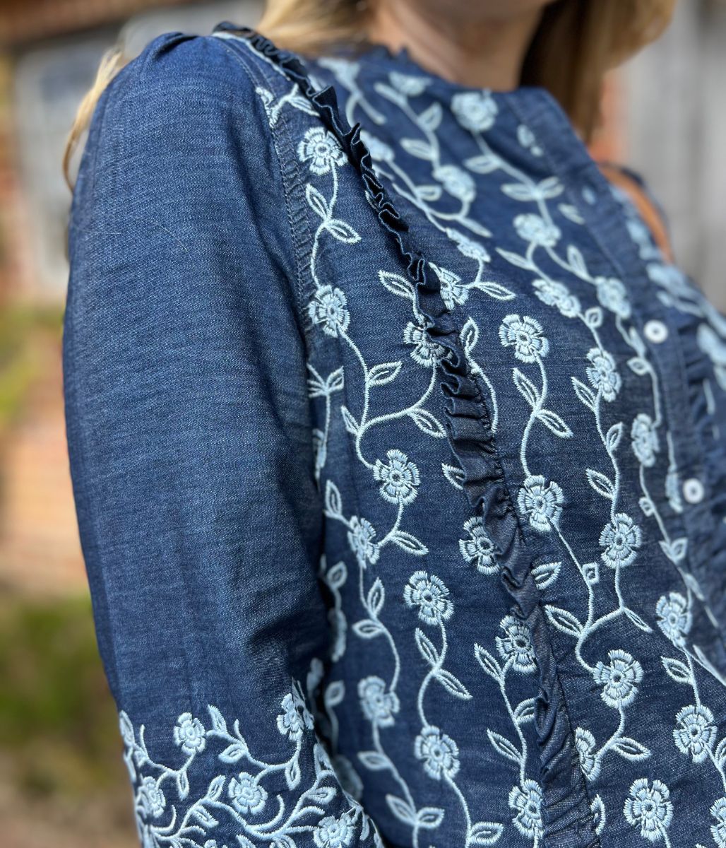 Brakeburn Embroidered Denim Blouse - Image 3