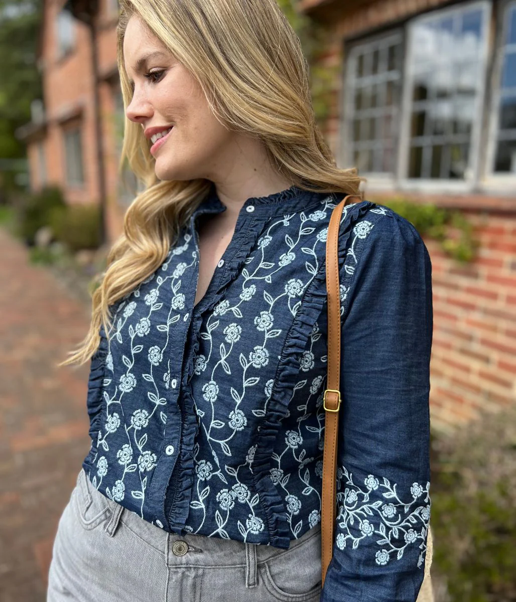 Brakeburn Embroidered Denim Blouse - Image 4