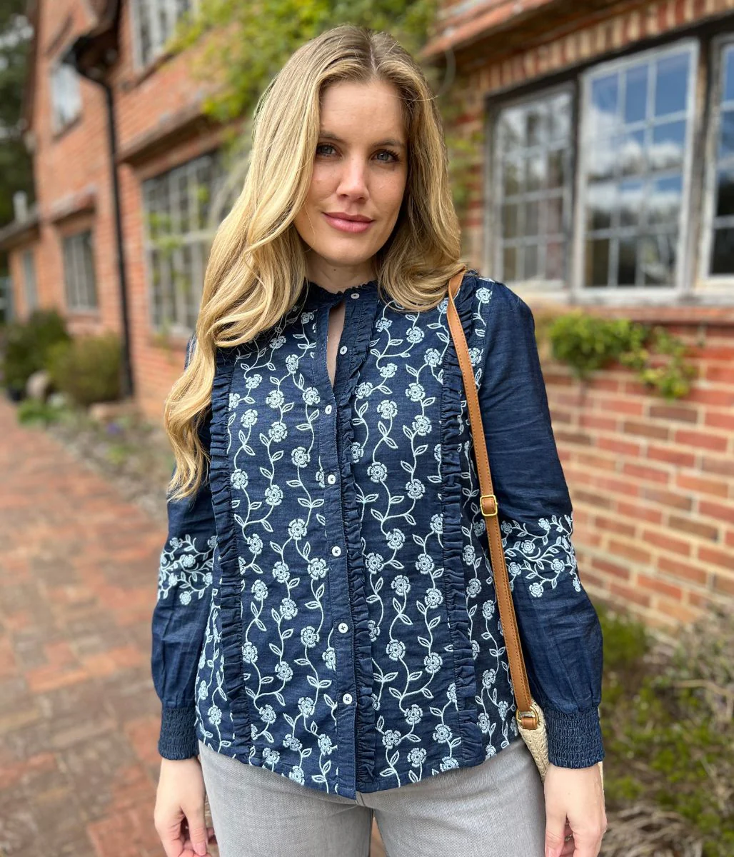 Brakeburn Embroidered Denim Blouse - Image 7