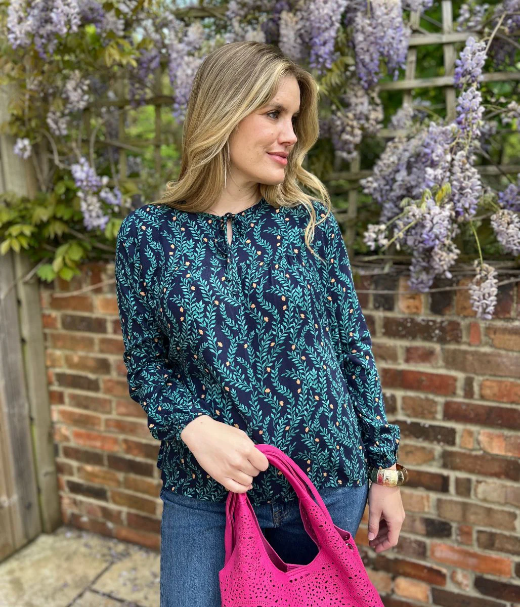 Brakeburn Navy Flower Print Blouse - Image 3