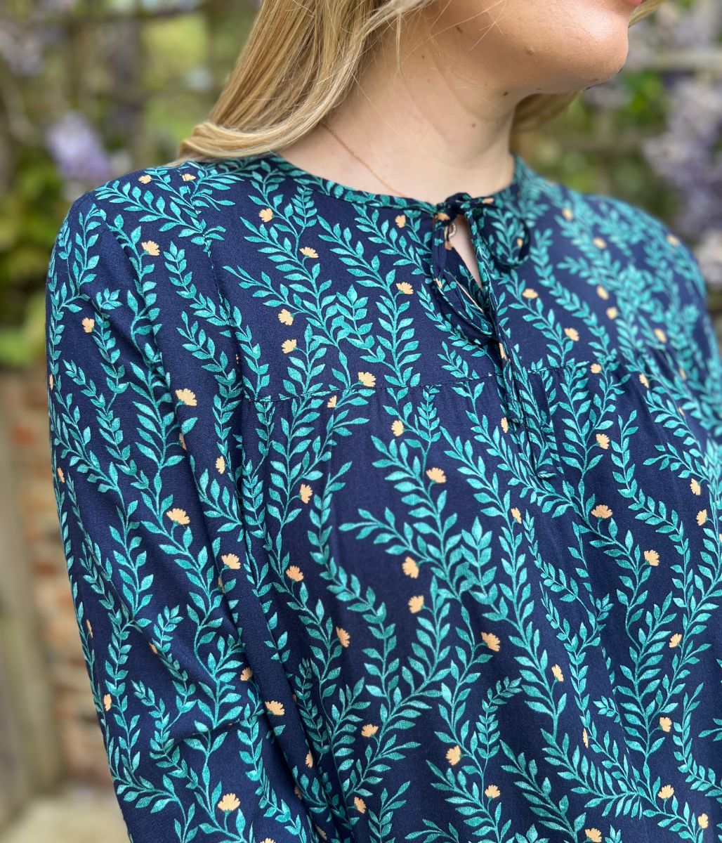 Brakeburn Navy Flower Print Blouse - Image 6