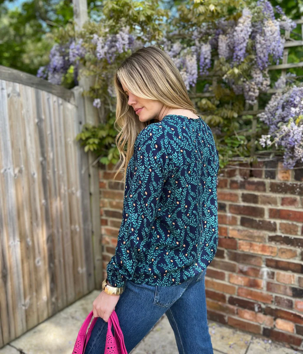Brakeburn Navy Flower Print Blouse - Image 7