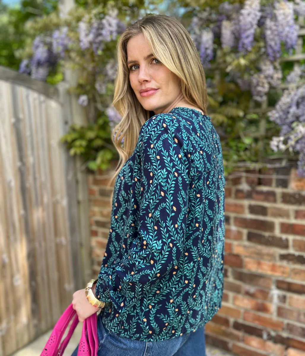 Brakeburn Navy Flower Print Blouse - Image 8