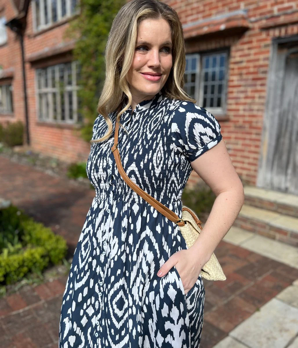 Brakeburn Navy Ikat Tiered Dress - Image 5