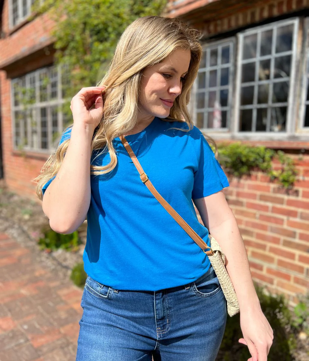 Bright Blue Linen Blend Crew Neck Top - Image 5