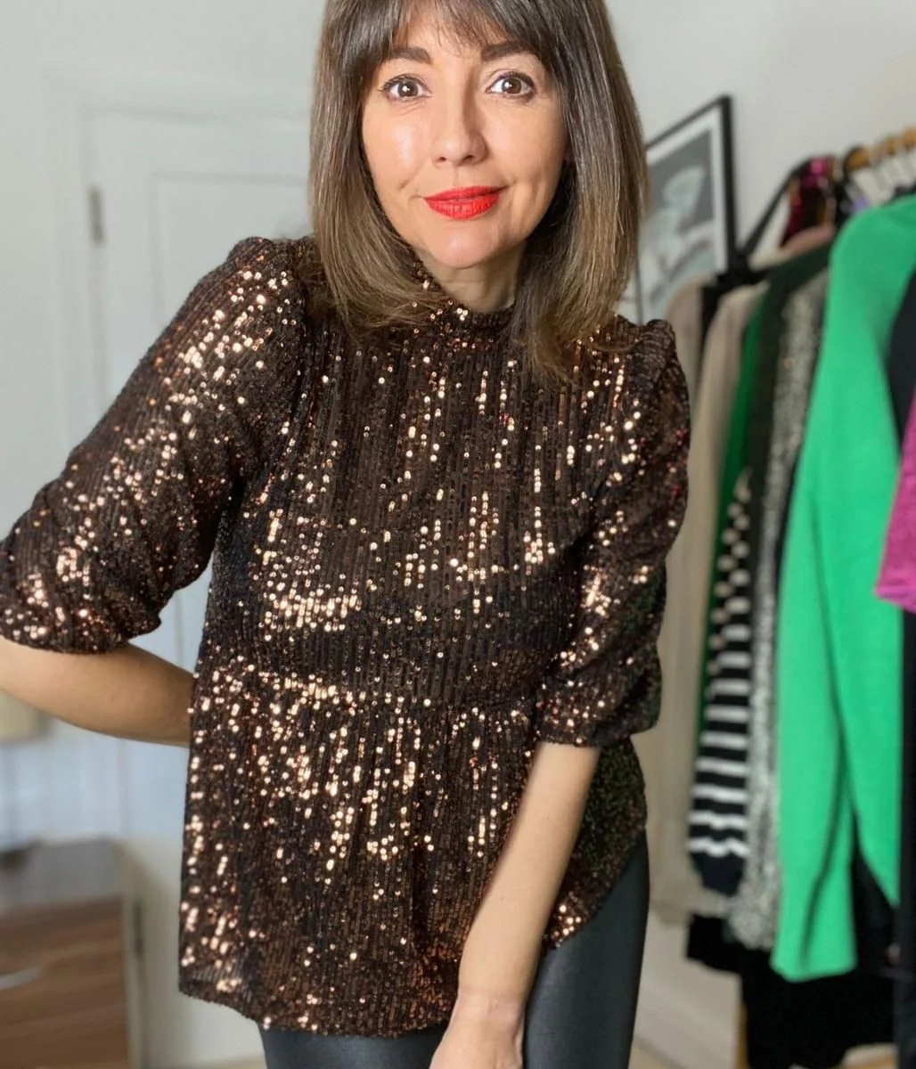 Bronze Sequin Peplum Top - Image 3