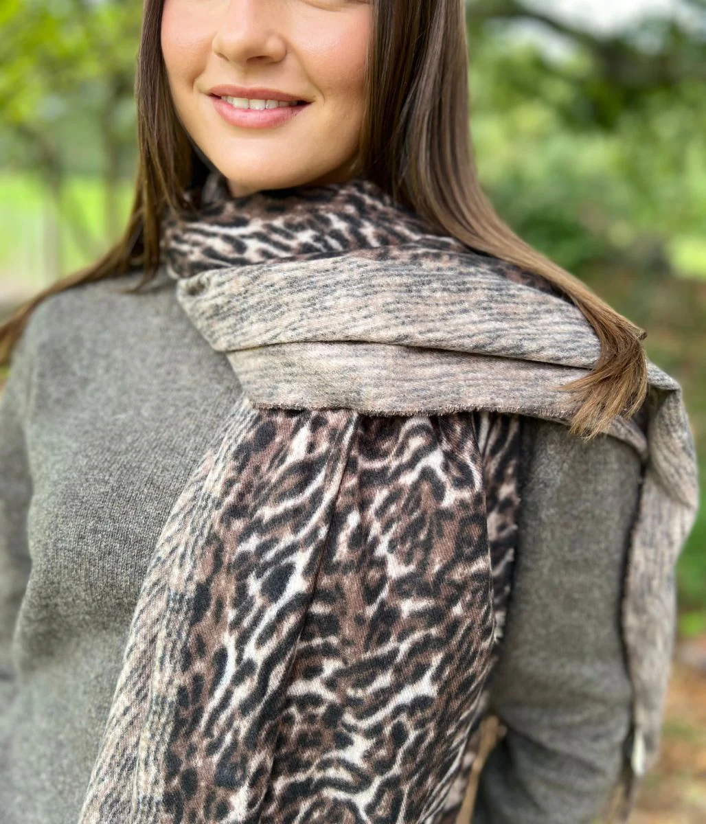 Brown Animal Print Cashmere Blend Scarf - Image 5