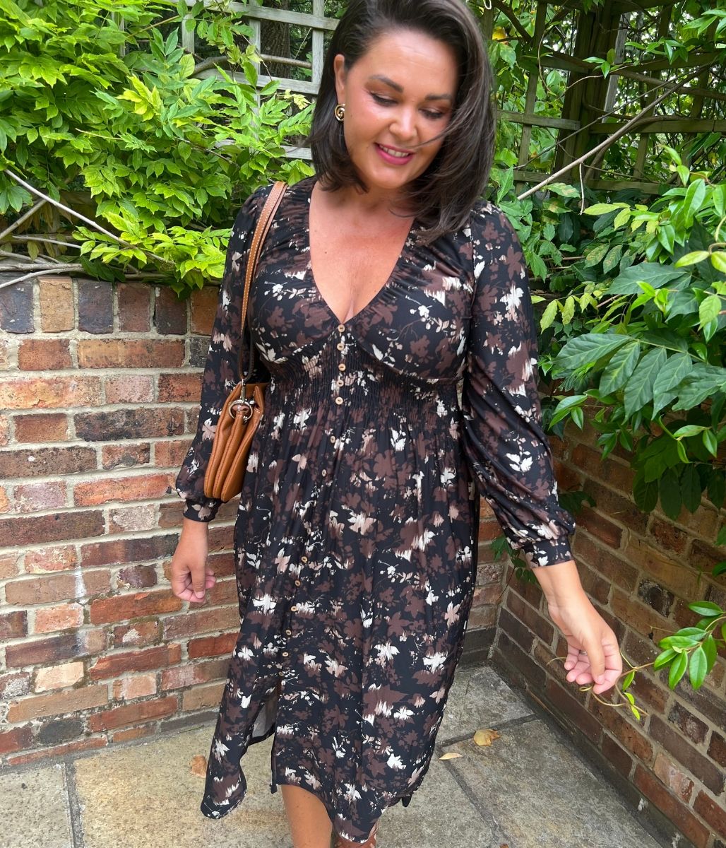 Brown Floral Paloma Midi Dress - Image 3