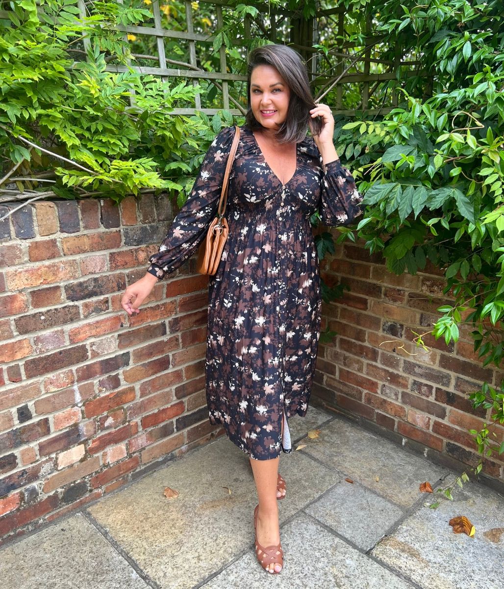 Brown Floral Paloma Midi Dress - Image 4