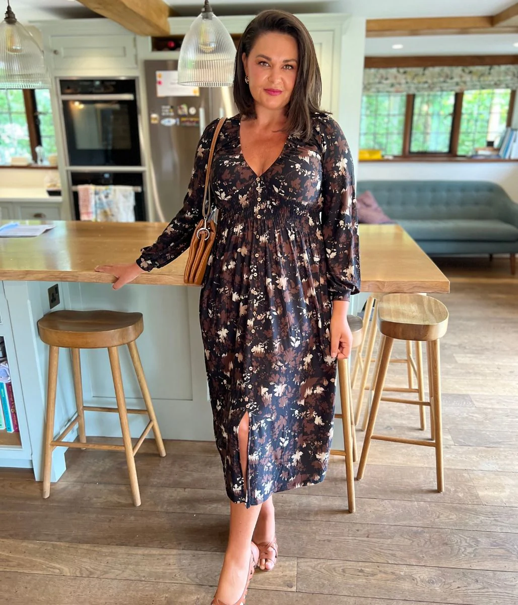 Brown Floral Paloma Midi Dress - Image 6