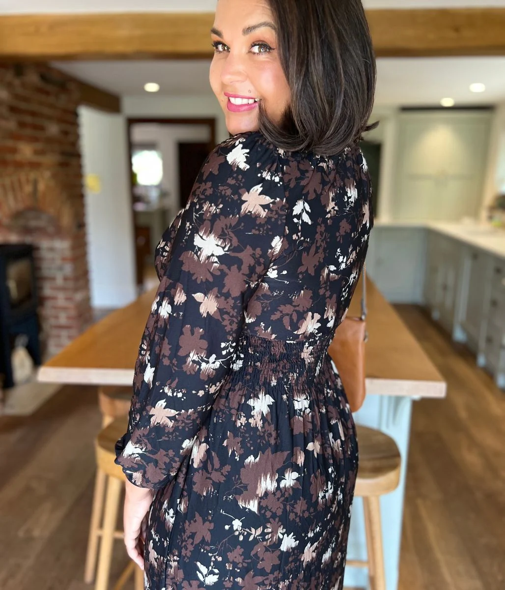 Brown Floral Paloma Midi Dress - Image 9