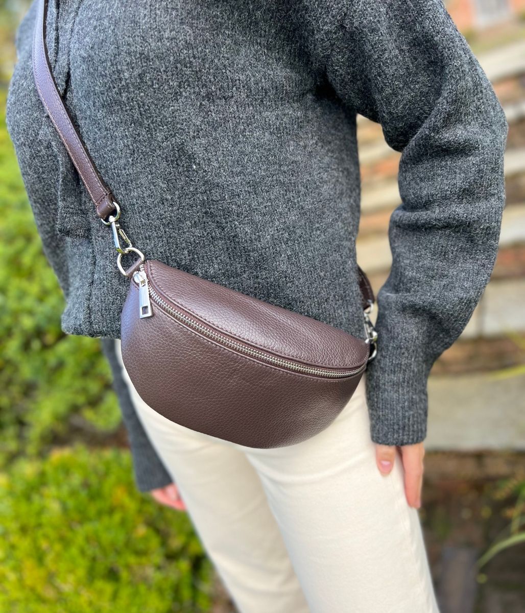 Brown Leather Sling Crossbody Bag - Image 3