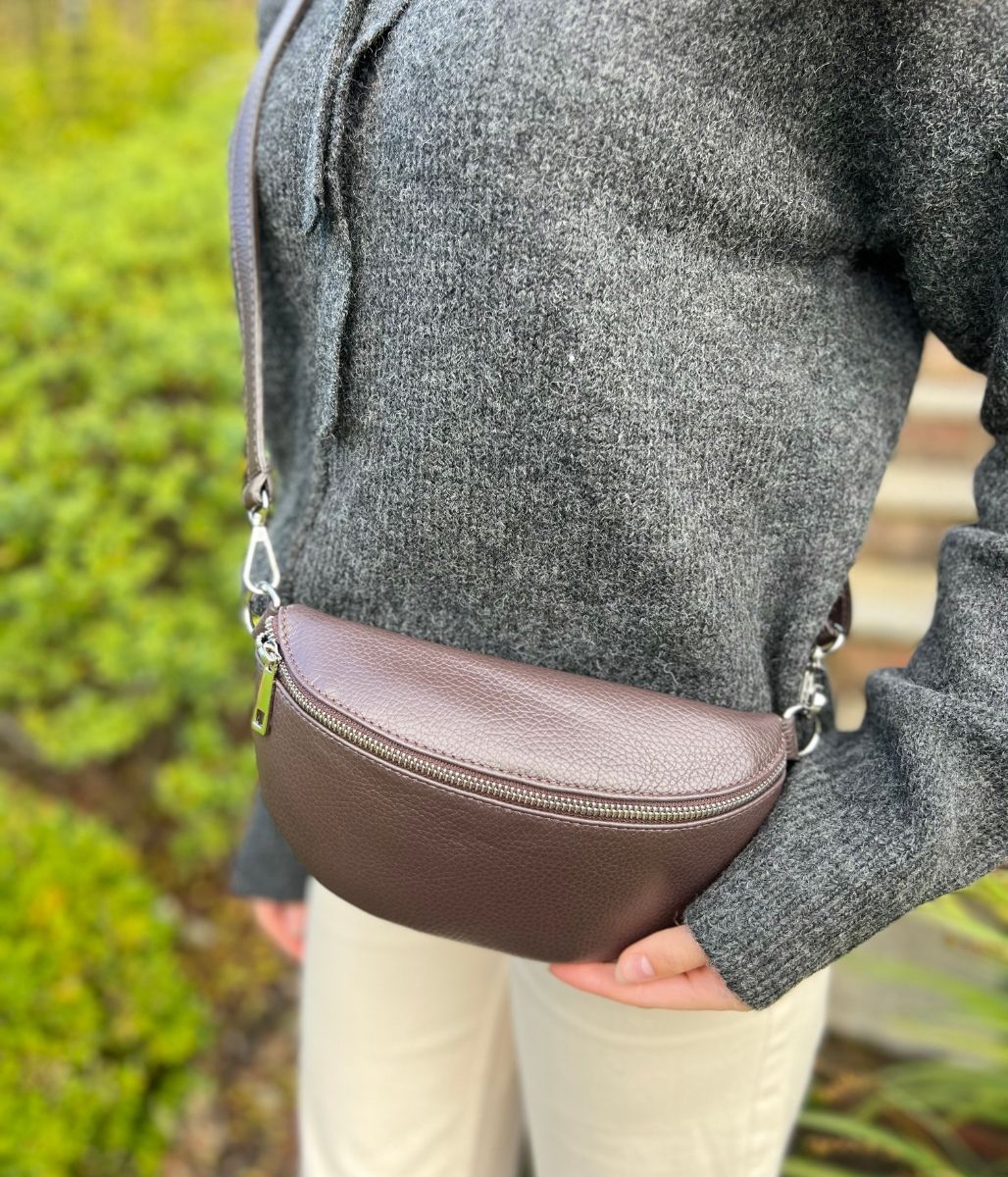 Brown Leather Sling Crossbody Bag - Image 5