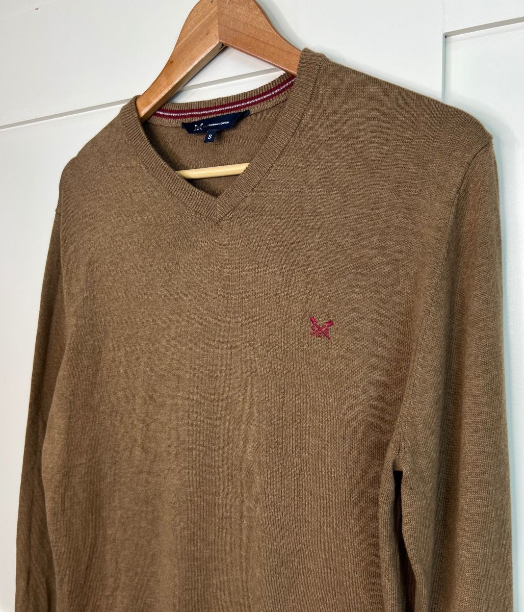 Brown Mens V Neck Logo Jumper - Image 3
