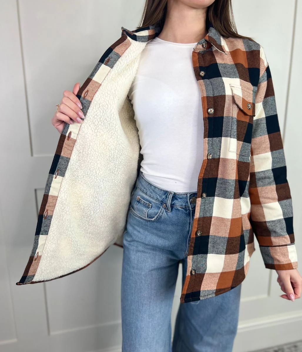 Brown Sherpa Checked Shirt - Image 3