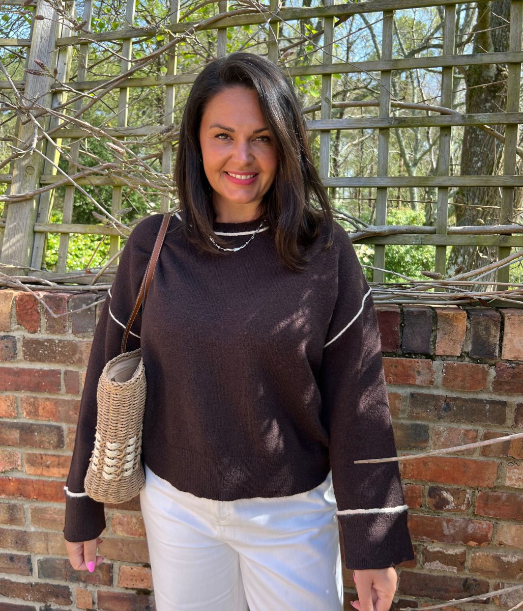 Brown Tipped Detail Relaxed Fit Jumper