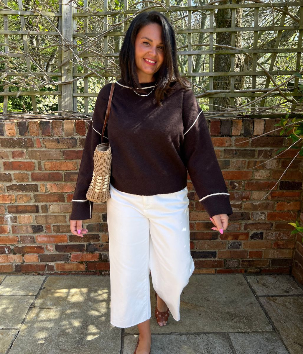 Brown Tipped Detail Relaxed Fit Jumper - Image 2