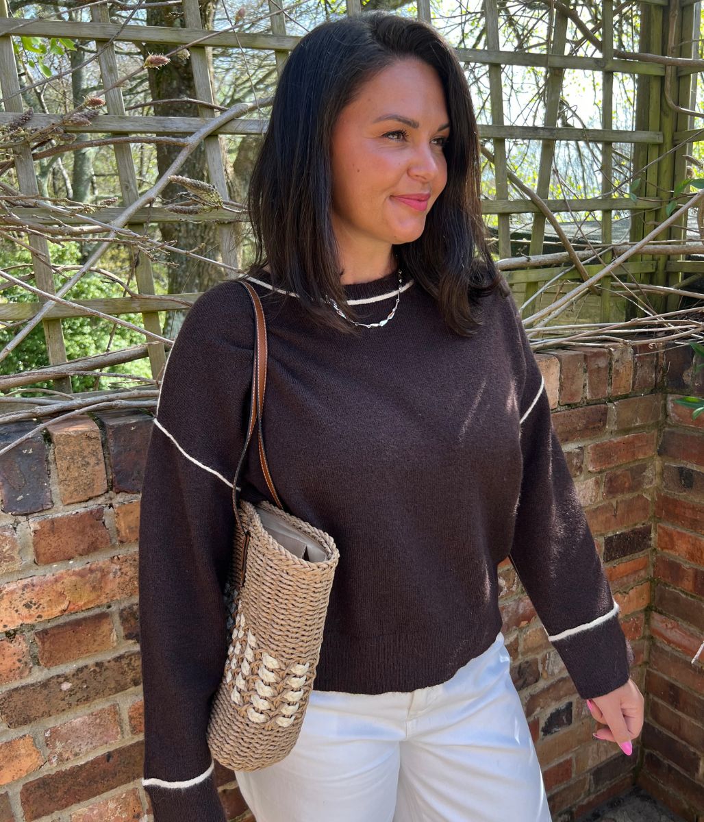 Brown Tipped Detail Relaxed Fit Jumper - Image 3