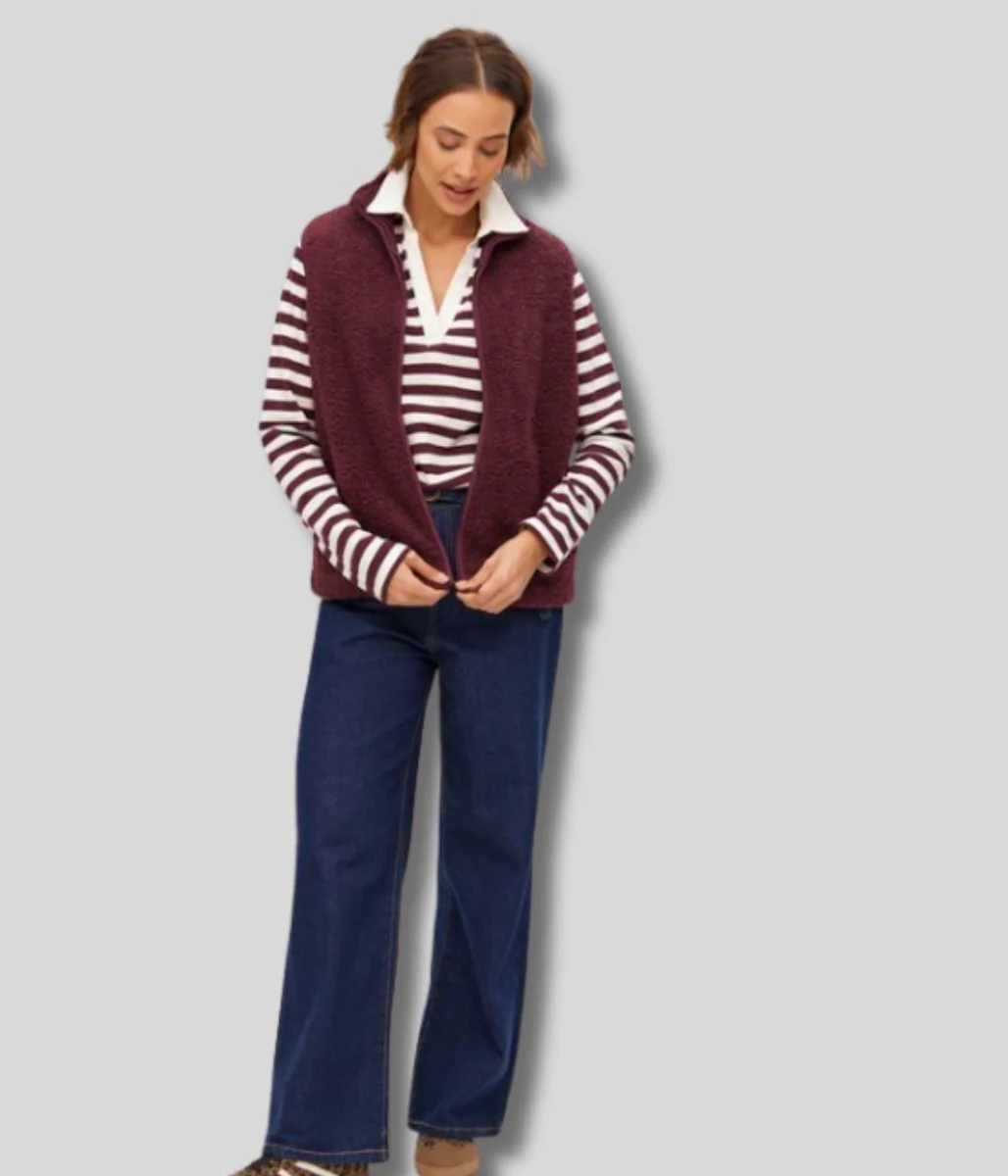 Burgundy Borg Fleece Gilet - Image 2