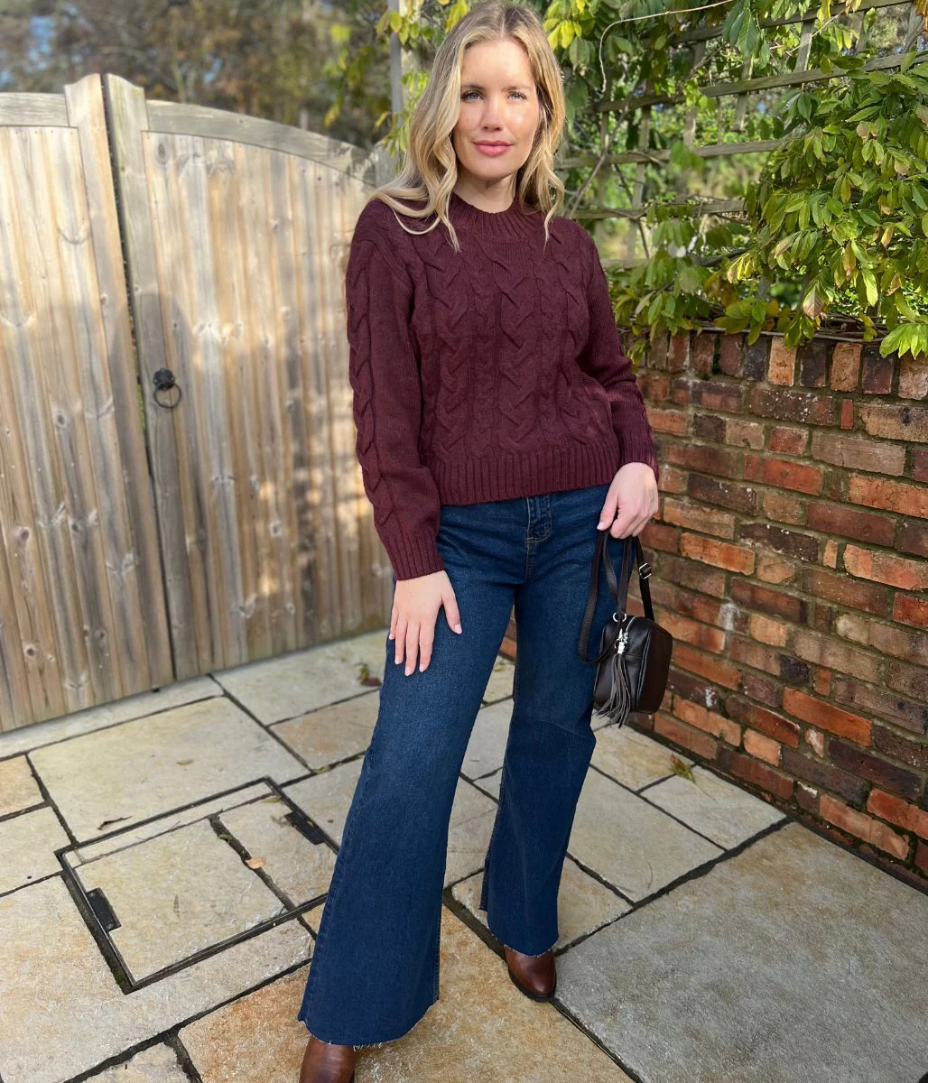 Burgundy Cable Wool Blend Jumper - Image 5