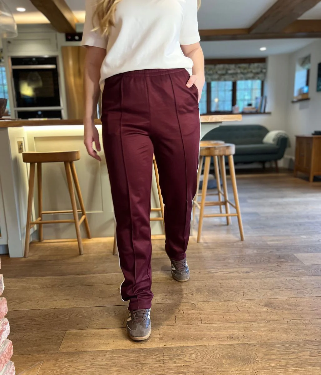Burgundy Cotton Rich Retro Side Stripe Joggers - Image 2