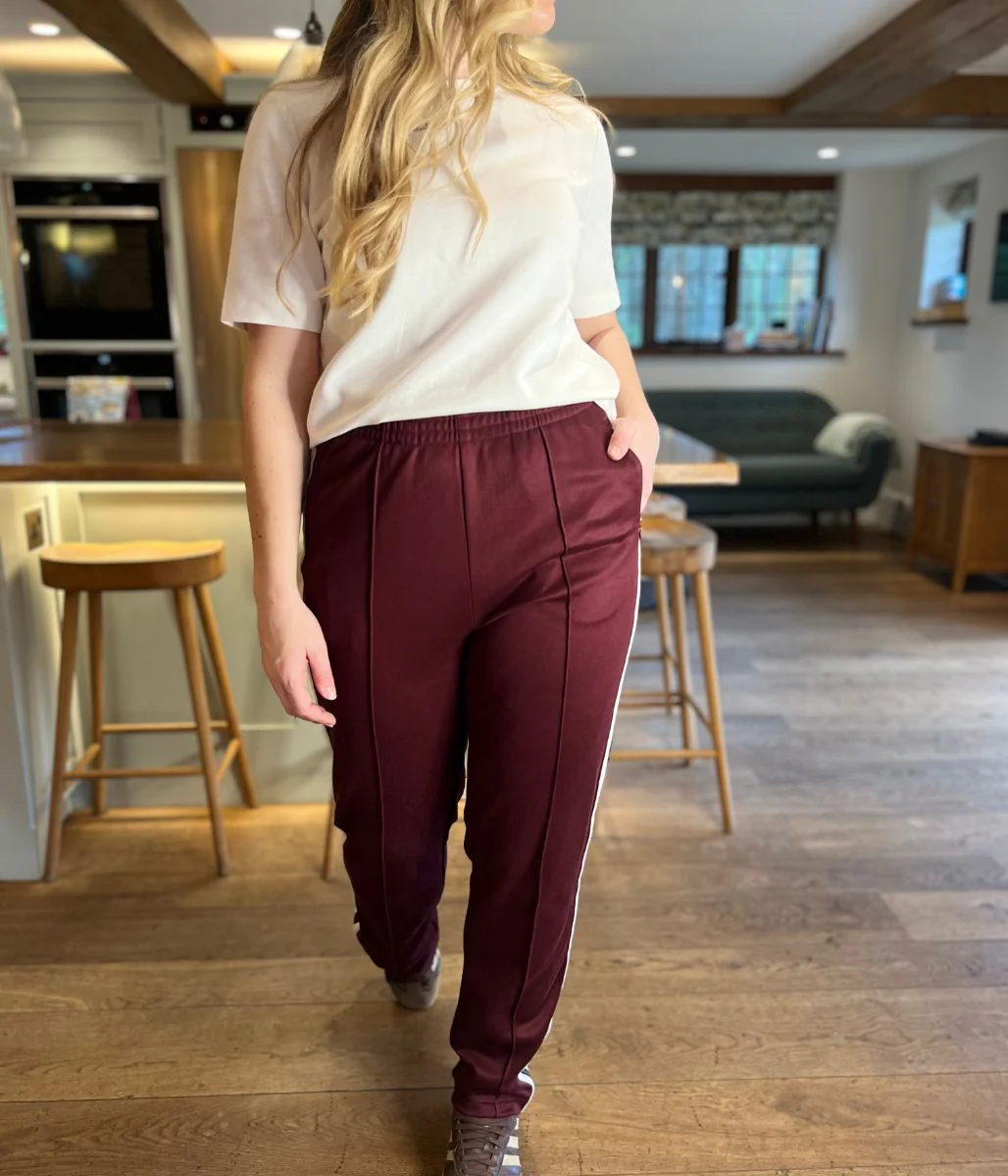 Burgundy Cotton Rich Retro Side Stripe Joggers - Image 3