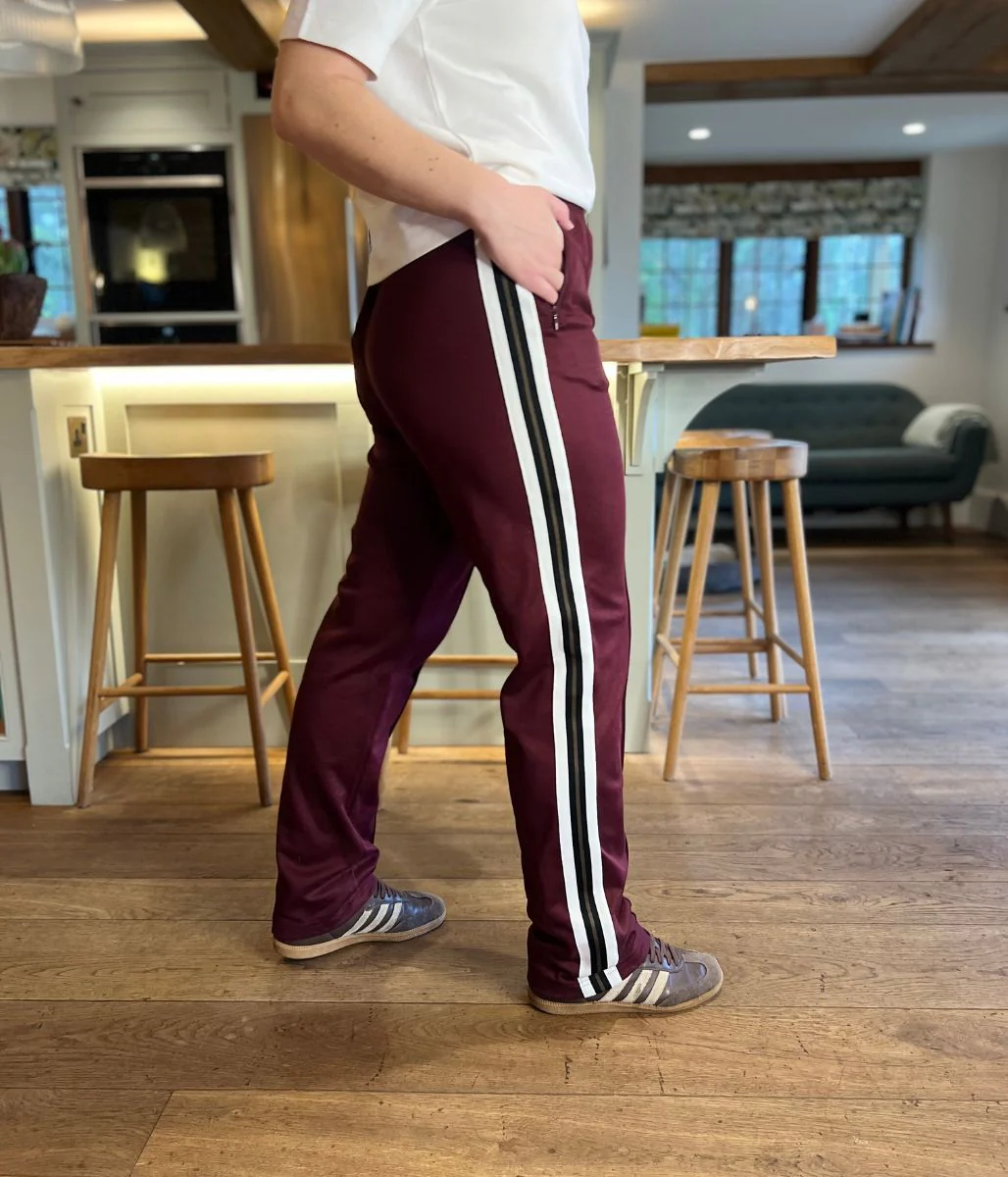Burgundy Cotton Rich Retro Side Stripe Joggers - Image 4
