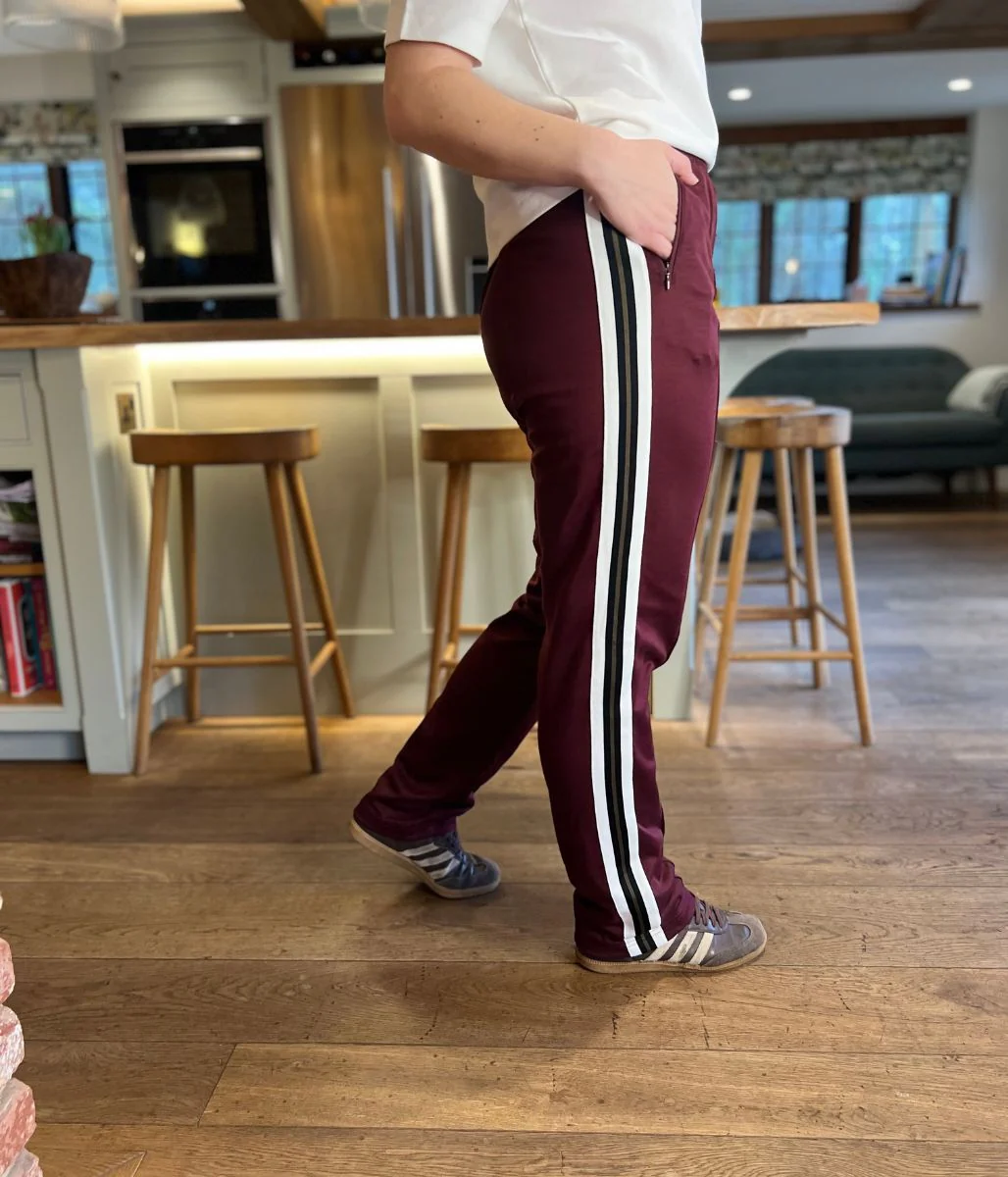 Burgundy Cotton Rich Retro Side Stripe Joggers - Image 5