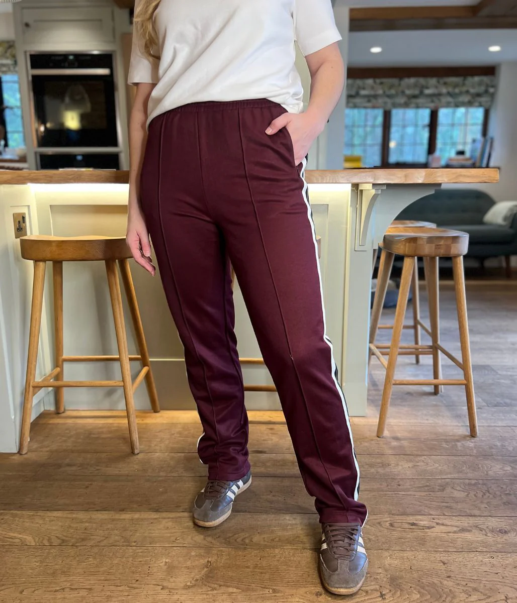 Burgundy Cotton Rich Retro Side Stripe Joggers - Image 7