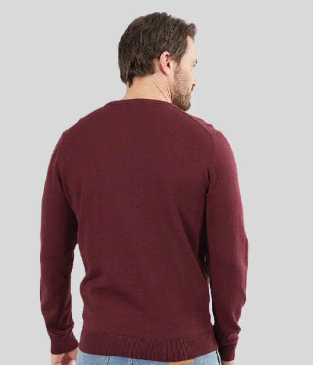 Burgundy Mens Cotton Crew Neck Logo Jumper - Image 2