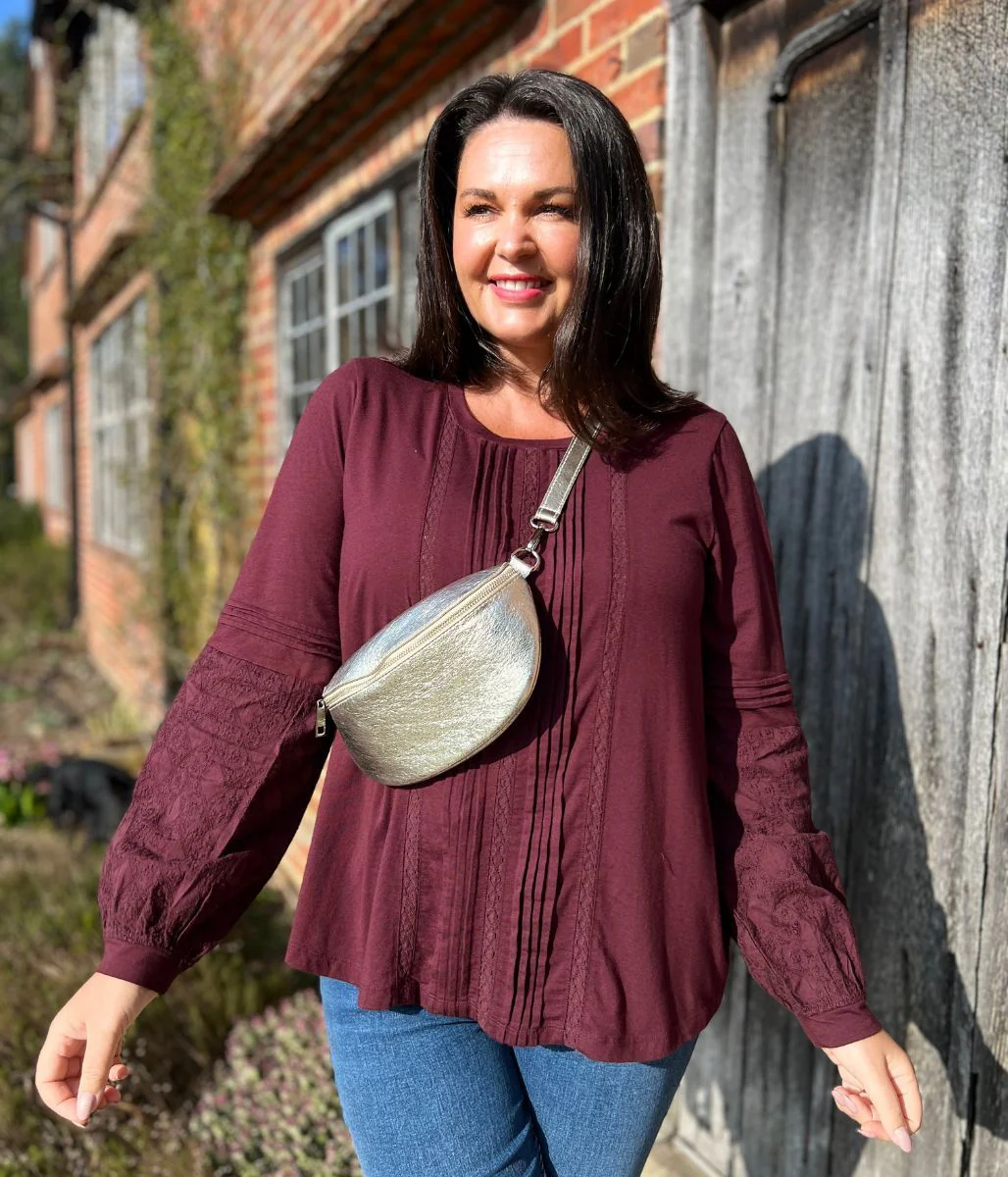 Burgundy Pintuck Long Sleeve Top - Image 5