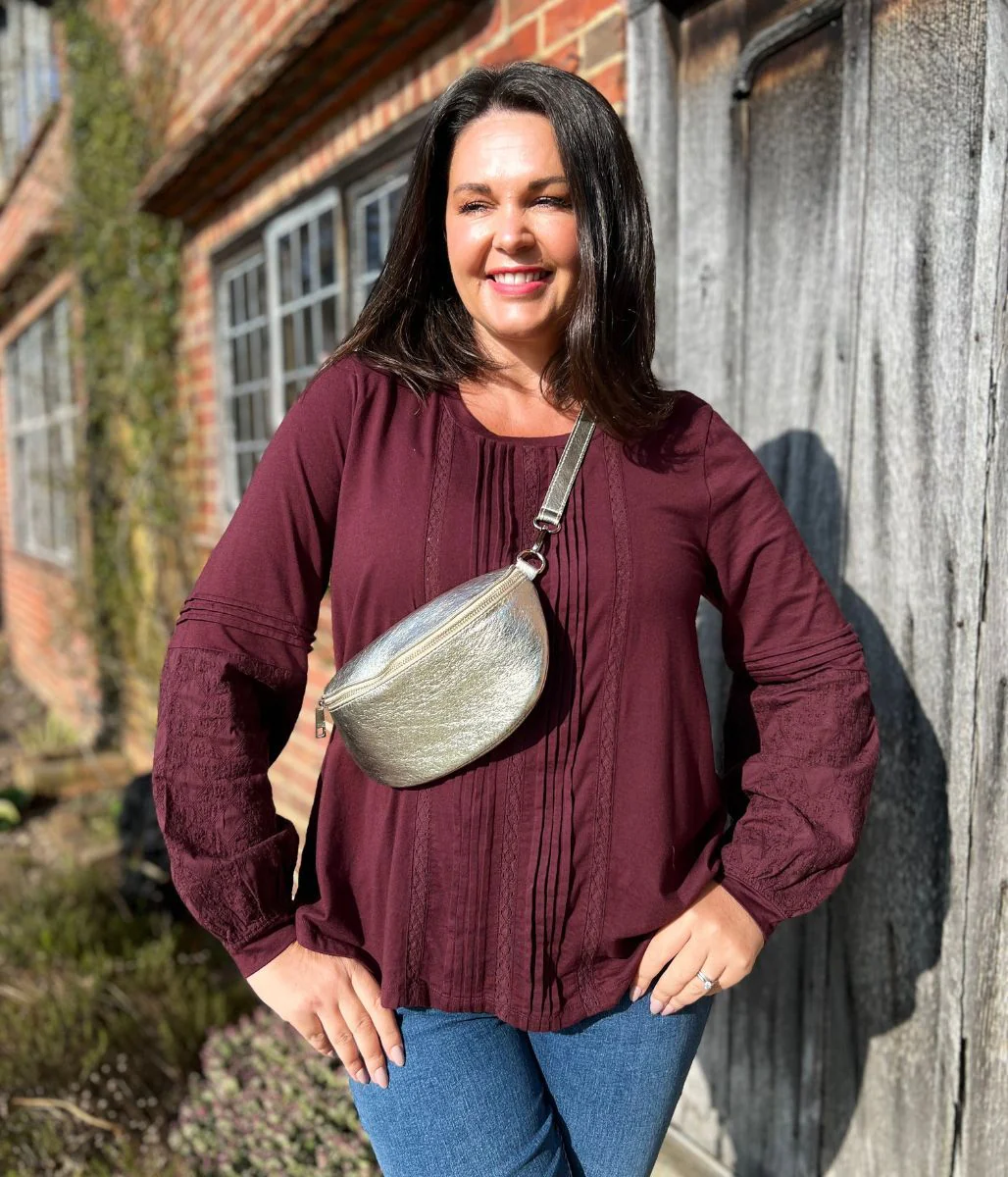Burgundy Pintuck Long Sleeve Top - Image 6