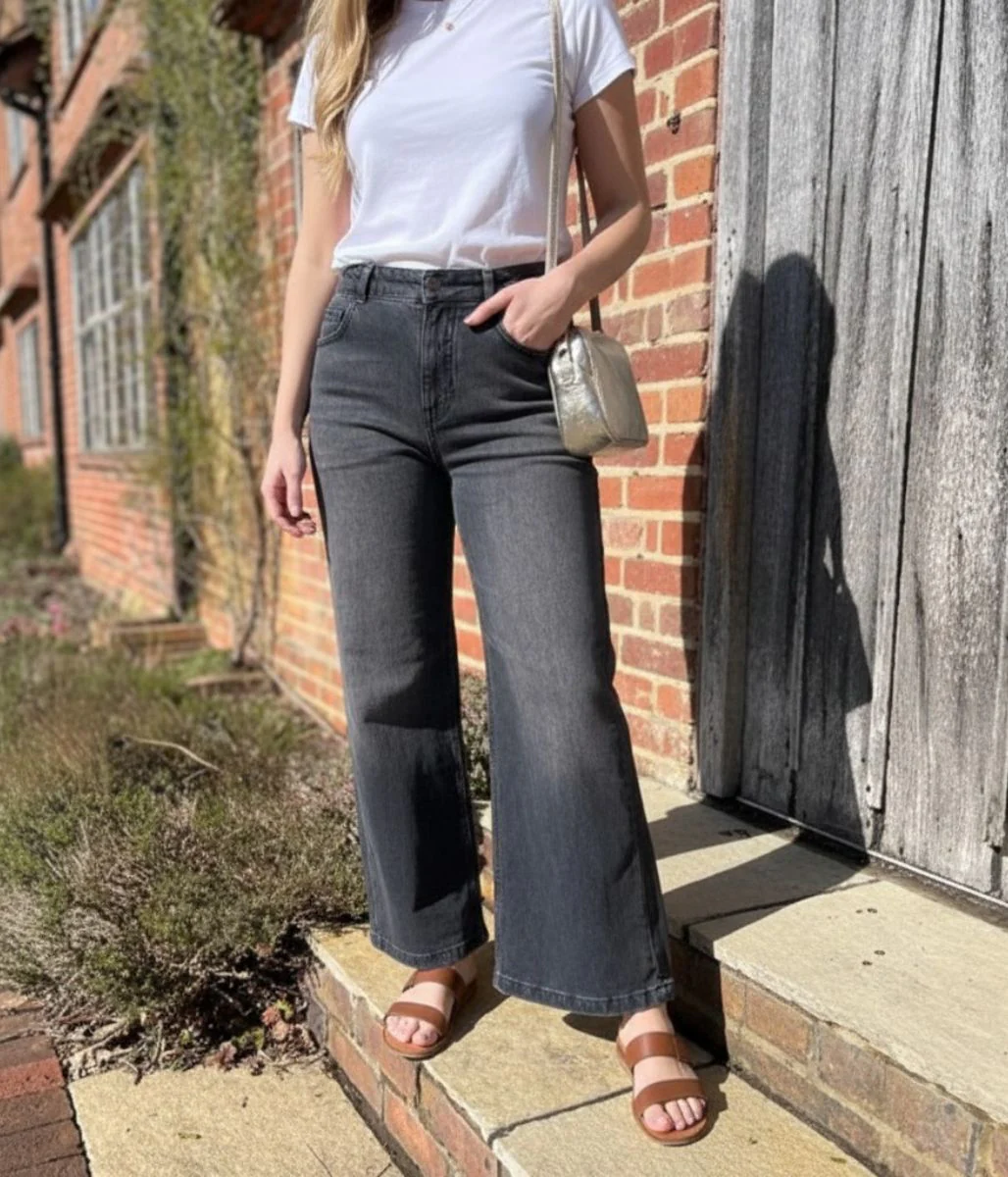 Charcoal High Rise Wide Leg Jeans
