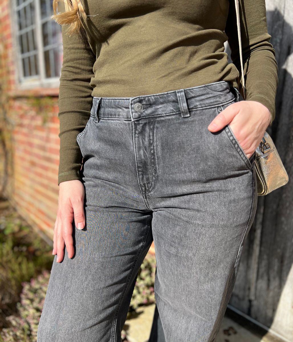 Charcoal High Rise Wide Leg Jeans - Image 5
