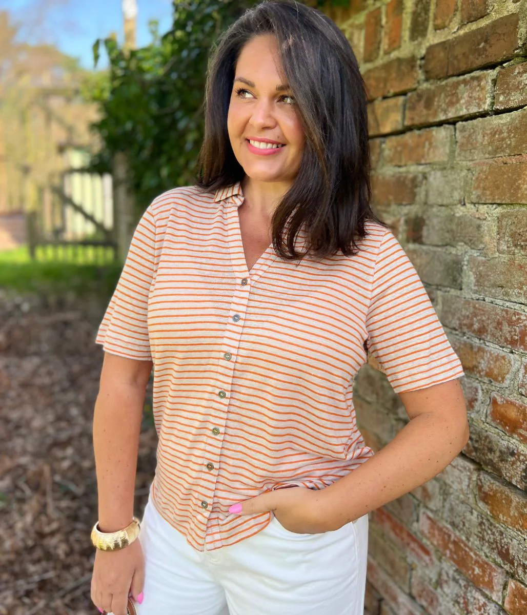 Charlie Linen Striped Short Sleeve Shirt - Image 2