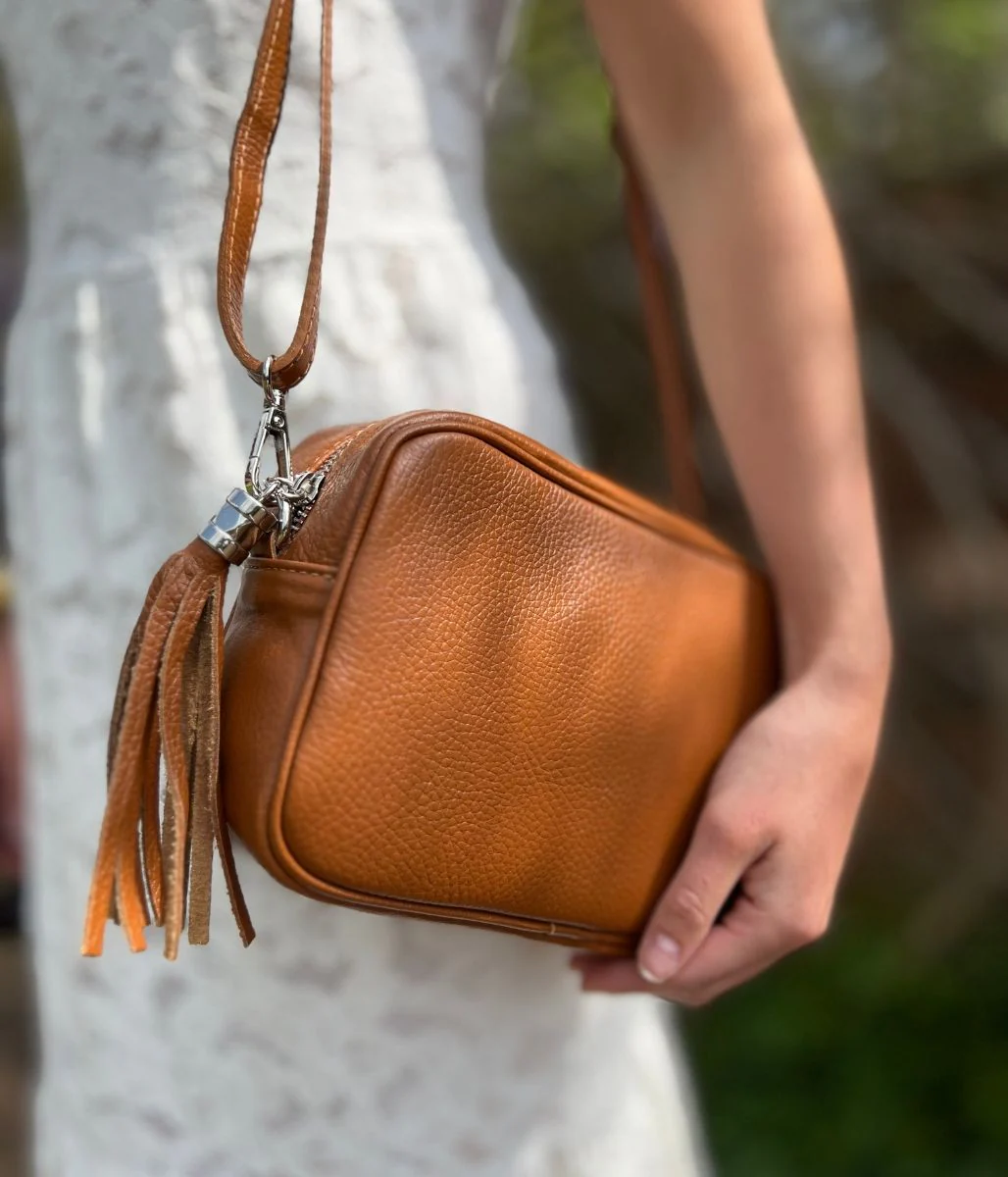 Chestnut Leather Tassel Camera Bag - Image 3
