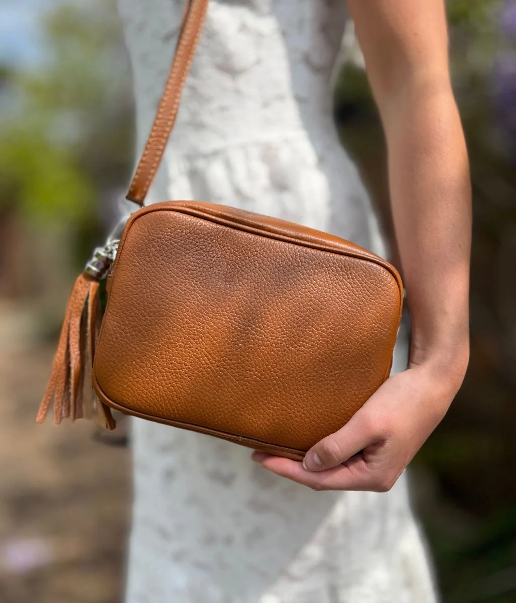Chestnut Leather Tassel Camera Bag - Image 4