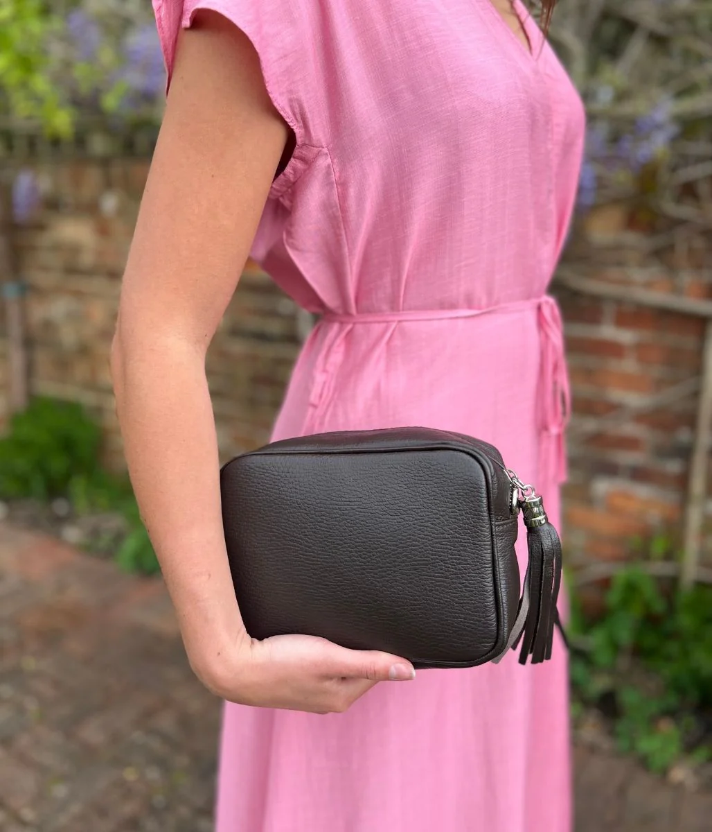 Chocolate Brown Leather Tassel Camera Bag - Image 5