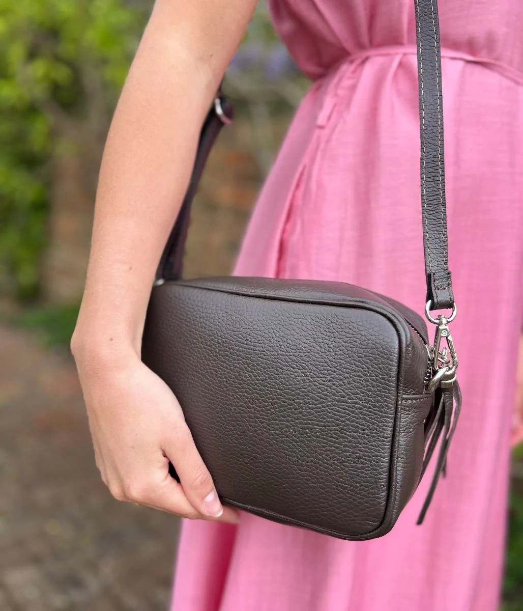 Chocolate Brown Leather Tassel Camera Bag - Image 6