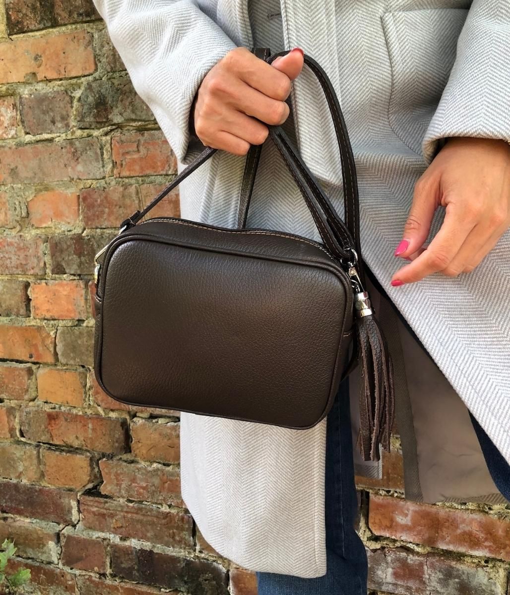 Chocolate Brown Leather Tassel Camera Bag - Image 8