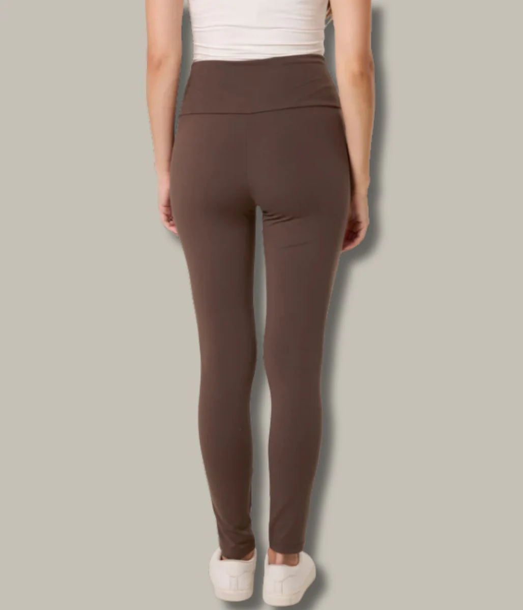 Chocolate Fleece Lined Wide Waistband Leggings - Image 3