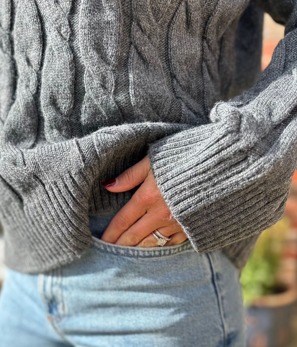 Chunky Grey Cable Roll Neck Jumper - Image 4