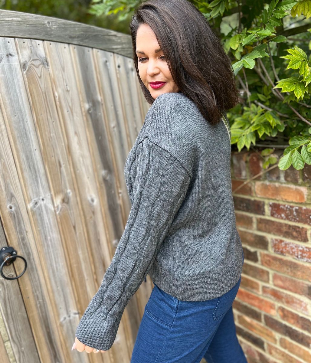 Chunky Grey Cable Roll Neck Jumper - Image 7