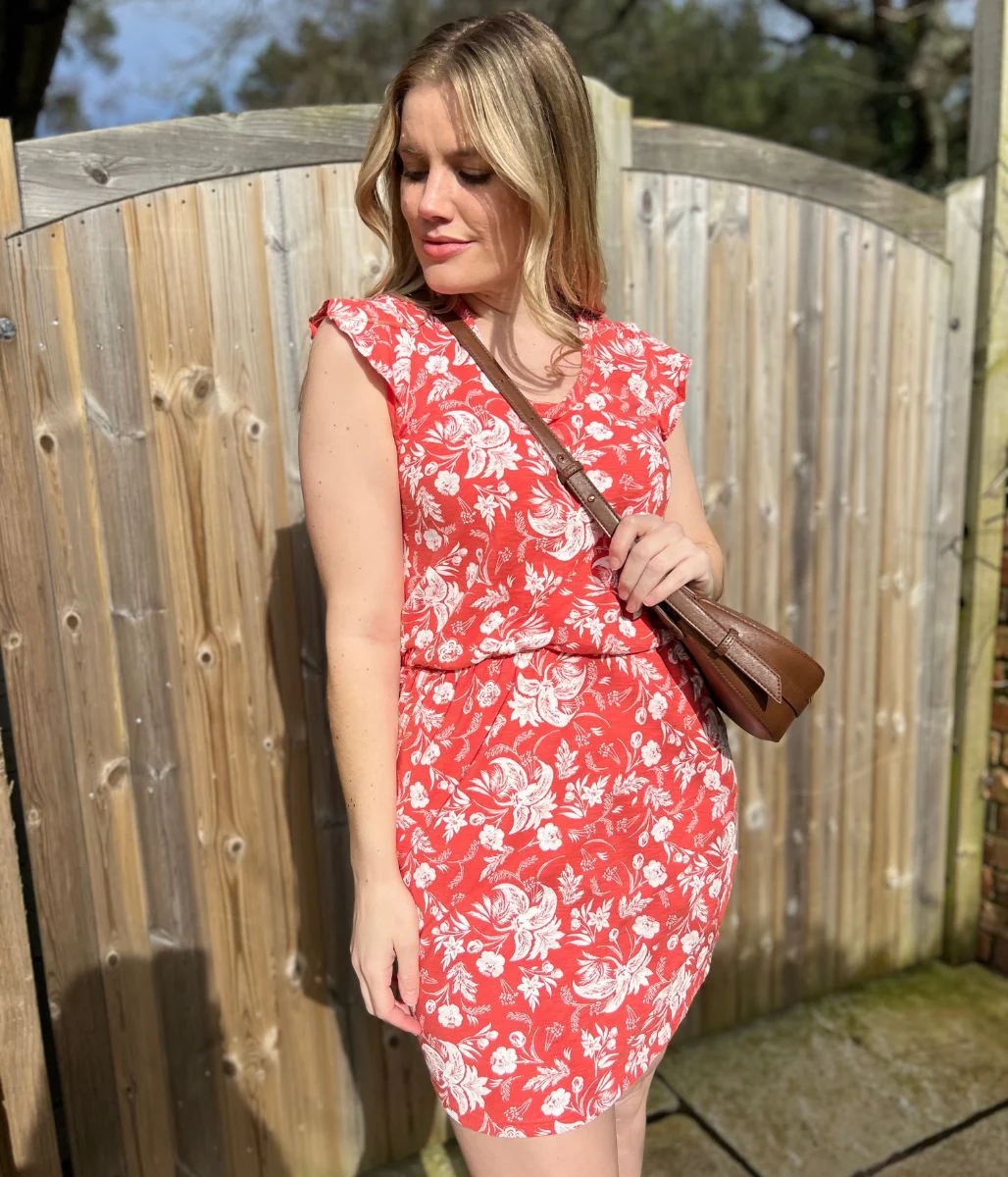 Coral Floral Cotton Jersey Dress - Image 3